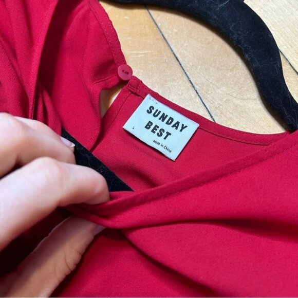 Aritzia Sunday Best Sz L OHara Red Ruffle Blouse - Picture 7 of 8
